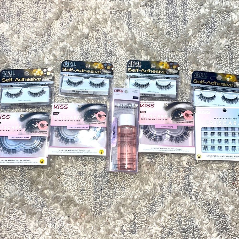 Kiss Falscara Eyelashes & Ardell self-adhesive lashes w/Falscara remover bundle